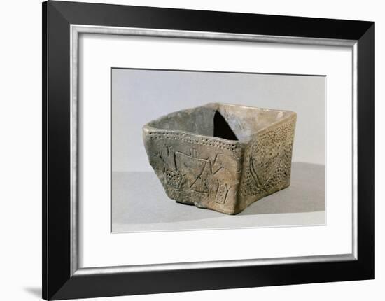 Hungary, Magyar Nemzeti Muzeum, Square Vase Made of Clay with Engraving of Female Figure From-null-Framed Giclee Print