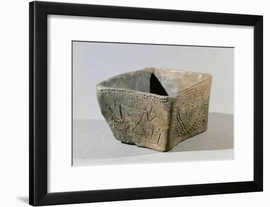 Hungary, Magyar Nemzeti Muzeum, Square Vase Made of Clay with Engraving of Female Figure From-null-Framed Giclee Print