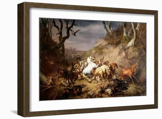 Hungry Wolves Attack a Group of Riders, by Eugene Joseph Verboeckhoven, 1836-Eugene Joseph Verboeckhoven-Framed Art Print