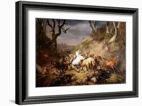 Hungry Wolves Attack a Group of Riders, by Eugene Joseph Verboeckhoven, 1836-Eugene Joseph Verboeckhoven-Framed Art Print