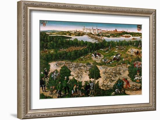 Hunt in Honour of the Emperor Charles V near Hartenfels Castle, Torgau, 1544 (Oil on Panel)-Lucas the Younger Cranach-Framed Giclee Print