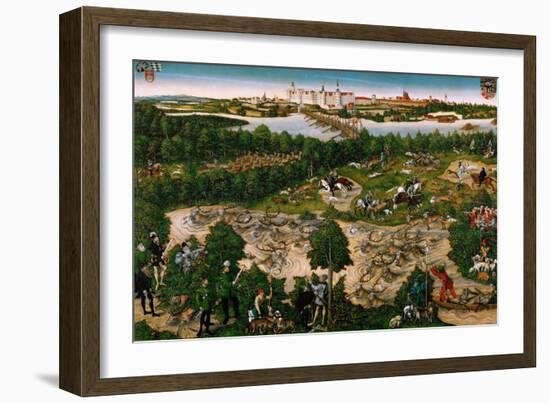 Hunt in Honour of the Emperor Charles V near Hartenfels Castle, Torgau, 1544 (Oil on Panel)-Lucas the Younger Cranach-Framed Giclee Print