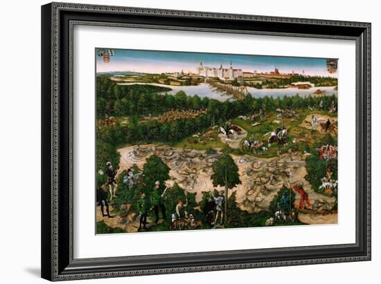 Hunt in Honour of the Emperor Charles V near Hartenfels Castle, Torgau, 1544 (Oil on Panel)-Lucas the Younger Cranach-Framed Giclee Print