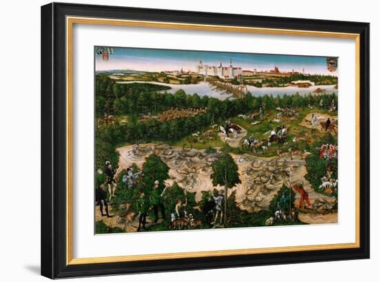 Hunt in Honour of the Emperor Charles V near Hartenfels Castle, Torgau, 1544 (Oil on Panel)-Lucas the Younger Cranach-Framed Giclee Print