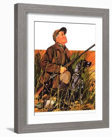 "Hunter and Dog in Field,"November 9, 1935-J.F. Kernan-Framed Giclee Print