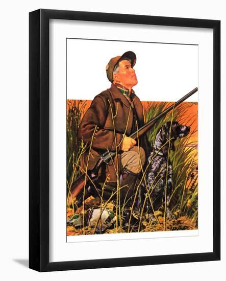 "Hunter and Dog in Field,"November 9, 1935-J.F. Kernan-Framed Giclee Print