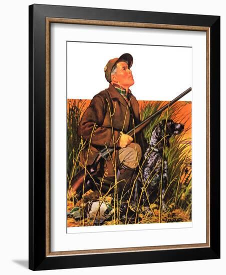 "Hunter and Dog in Field,"November 9, 1935-J.F. Kernan-Framed Giclee Print