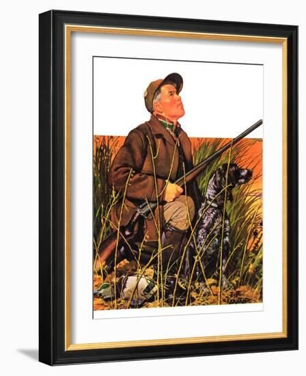 "Hunter and Dog in Field,"November 9, 1935-J.F. Kernan-Framed Giclee Print