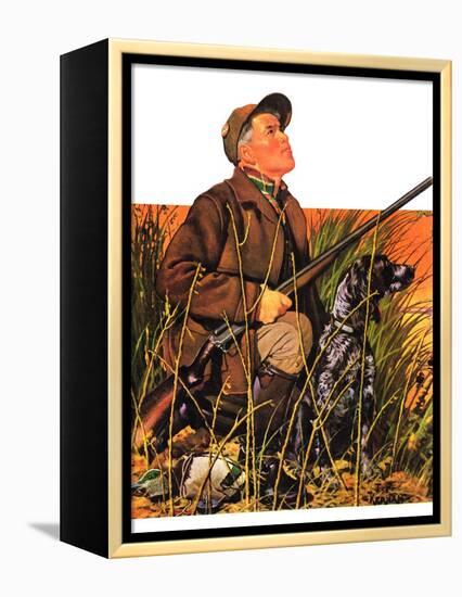 "Hunter and Dog in Field,"November 9, 1935-J.F. Kernan-Framed Premier Image Canvas
