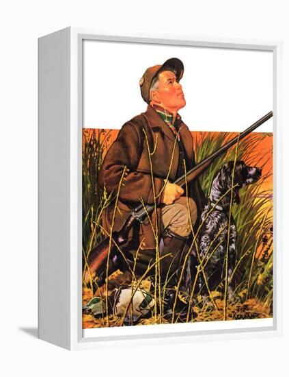 "Hunter and Dog in Field,"November 9, 1935-J.F. Kernan-Framed Premier Image Canvas