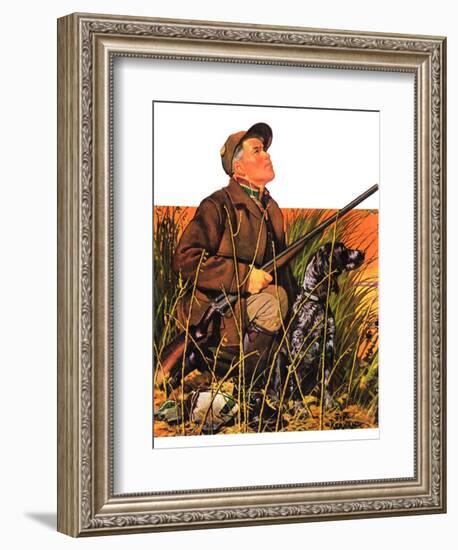 "Hunter and Dog in Field,"November 9, 1935-J.F. Kernan-Framed Giclee Print