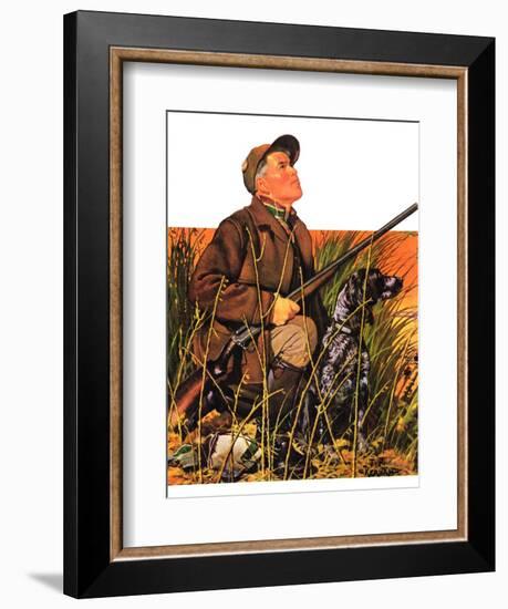 "Hunter and Dog in Field,"November 9, 1935-J.F. Kernan-Framed Giclee Print