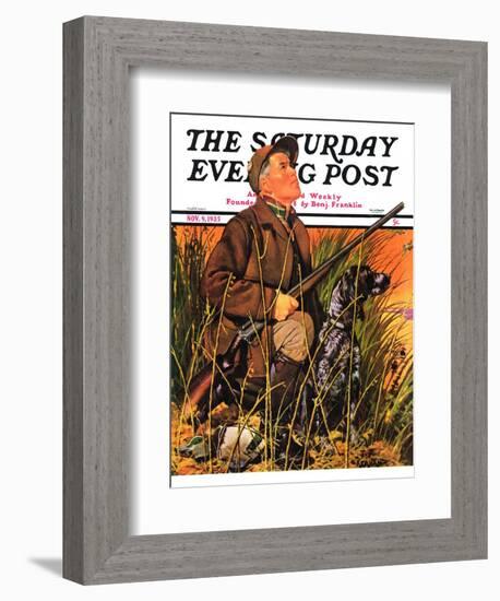 "Hunter and Dog in Field," Saturday Evening Post Cover, November 9, 1935-J.F. Kernan-Framed Giclee Print