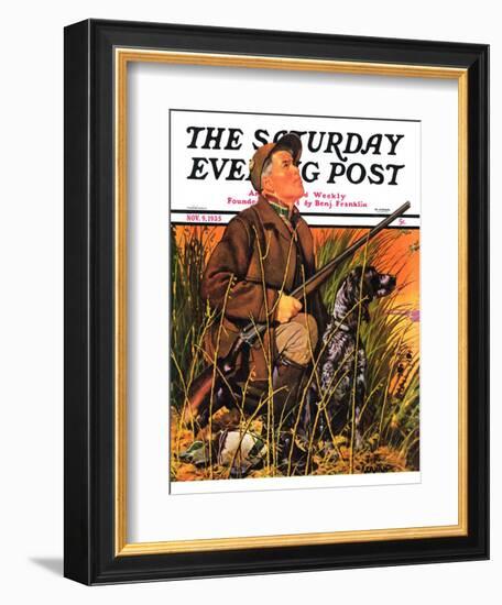 "Hunter and Dog in Field," Saturday Evening Post Cover, November 9, 1935-J.F. Kernan-Framed Giclee Print