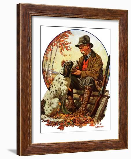 "Hunter and Spaniel,"November 3, 1928-J.F. Kernan-Framed Giclee Print