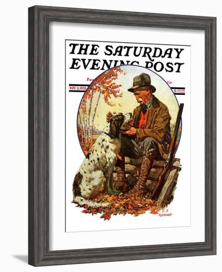 "Hunter and Spaniel," Saturday Evening Post Cover, November 3, 1928-JF Kernan-Framed Premium Giclee Print