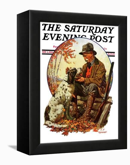 "Hunter and Spaniel," Saturday Evening Post Cover, November 3, 1928-JF Kernan-Framed Premier Image Canvas