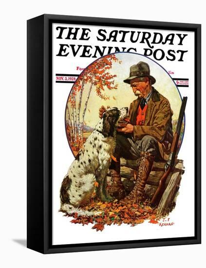 "Hunter and Spaniel," Saturday Evening Post Cover, November 3, 1928-JF Kernan-Framed Premier Image Canvas