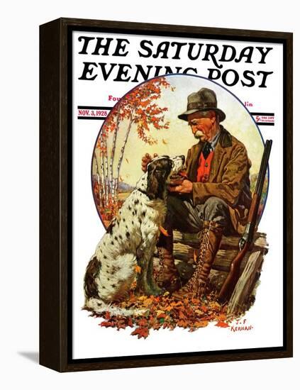 "Hunter and Spaniel," Saturday Evening Post Cover, November 3, 1928-JF Kernan-Framed Premier Image Canvas