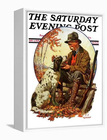 "Hunter and Spaniel," Saturday Evening Post Cover, November 3, 1928-JF Kernan-Framed Premier Image Canvas