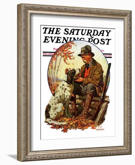 "Hunter and Spaniel," Saturday Evening Post Cover, November 3, 1928-JF Kernan-Framed Giclee Print