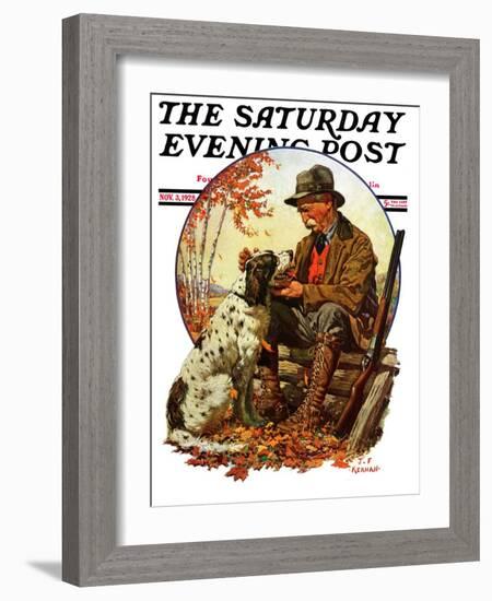 "Hunter and Spaniel," Saturday Evening Post Cover, November 3, 1928-JF Kernan-Framed Giclee Print