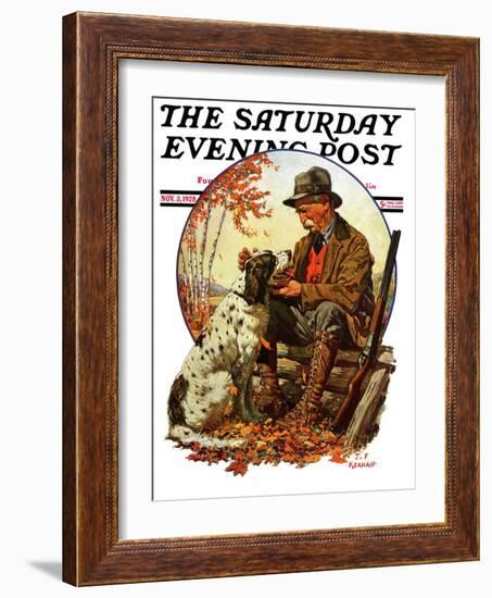 "Hunter and Spaniel," Saturday Evening Post Cover, November 3, 1928-JF Kernan-Framed Giclee Print