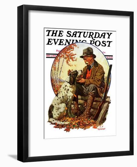 "Hunter and Spaniel," Saturday Evening Post Cover, November 3, 1928-JF Kernan-Framed Giclee Print