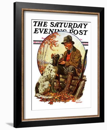 "Hunter and Spaniel," Saturday Evening Post Cover, November 3, 1928-JF Kernan-Framed Giclee Print