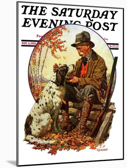 "Hunter and Spaniel," Saturday Evening Post Cover, November 3, 1928-JF Kernan-Mounted Giclee Print