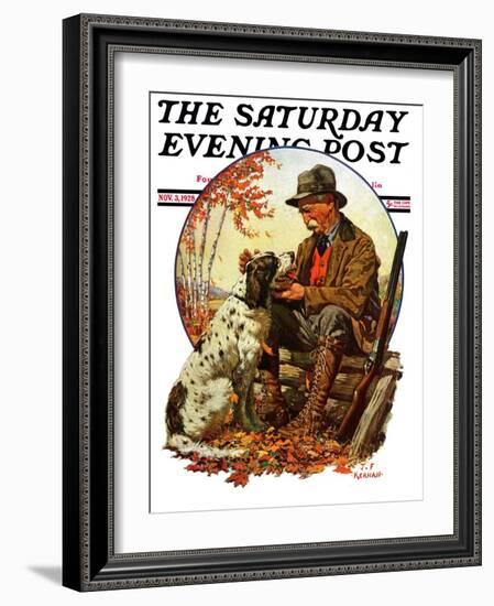 "Hunter and Spaniel," Saturday Evening Post Cover, November 3, 1928-JF Kernan-Framed Giclee Print