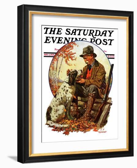 "Hunter and Spaniel," Saturday Evening Post Cover, November 3, 1928-JF Kernan-Framed Giclee Print