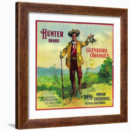 Hunter Orange Label - Glendora, CA-Lantern Press-Framed Art Print