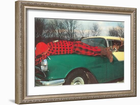 Hunter Strapped to Fender, Deer Driving-null-Framed Art Print