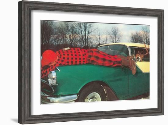 Hunter Strapped to Fender, Deer Driving-null-Framed Art Print