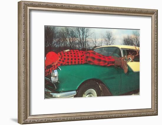 Hunter Strapped to Fender, Deer Driving-null-Framed Art Print