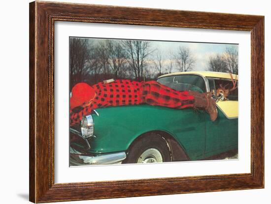 Hunter Strapped to Fender, Deer Driving-null-Framed Art Print