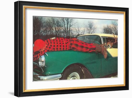 Hunter Strapped to Fender, Deer Driving-null-Framed Art Print