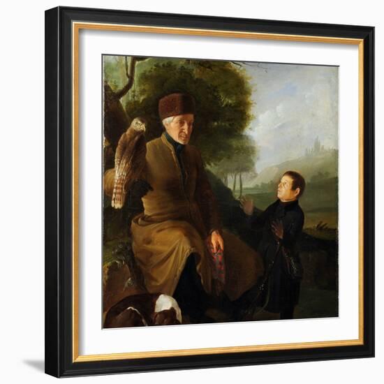 Hunter with Falcon. Portrait of Prince Platon Alexandrovich Zubov (1767-1822) and Ivan Andreevich Y-Unknown Artist-Framed Giclee Print