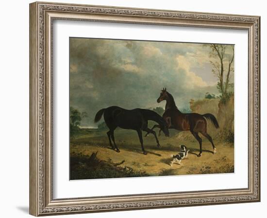 Hunters and a Spaniel in a Wooded Landscape, 1835-Henry Thomas Alken-Framed Giclee Print