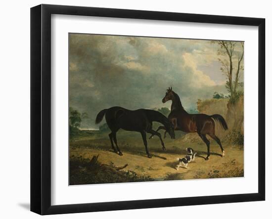 Hunters and a Spaniel in a Wooded Landscape, 1835-Henry Thomas Alken-Framed Giclee Print