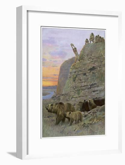 Hunters Attack a Family of Cave-Bears, Hoping to Take over their Home and Become Cave-Men-null-Framed Art Print