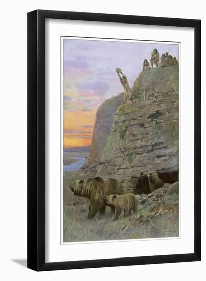 Hunters Attack a Family of Cave-Bears, Hoping to Take over their Home and Become Cave-Men-null-Framed Art Print