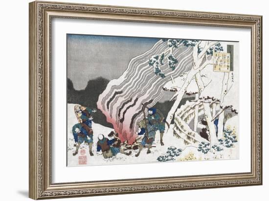 Hunters by a Fire in Snow', from the Series 'One Hundred Poems as Told by the Nurse', Circa 1835-Chokosai Eisho-Framed Giclee Print