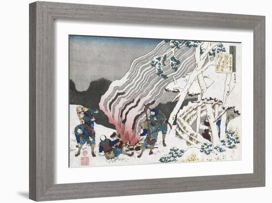 Hunters by a Fire in Snow', from the Series 'One Hundred Poems as Told by the Nurse', Circa 1835-Chokosai Eisho-Framed Giclee Print