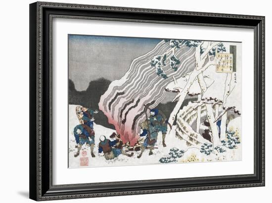 Hunters by a Fire in Snow', from the Series 'One Hundred Poems as Told by the Nurse', Circa 1835-Chokosai Eisho-Framed Giclee Print