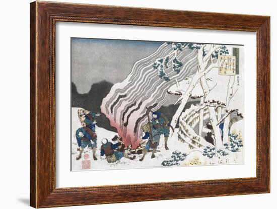 Hunters by a Fire in Snow', from the Series 'One Hundred Poems as Told by the Nurse', Circa 1835-Chokosai Eisho-Framed Giclee Print