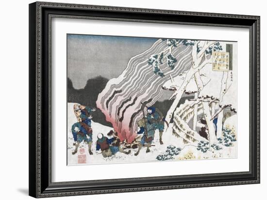 Hunters by a Fire in Snow', from the Series 'One Hundred Poems as Told by the Nurse', Circa 1835-Chokosai Eisho-Framed Giclee Print