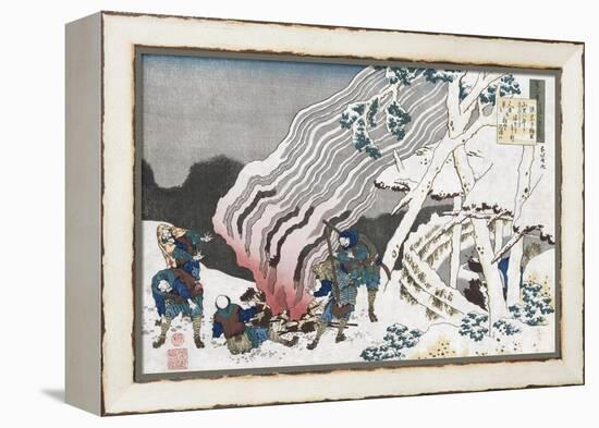 Hunters by a Fire in Snow', from the Series 'One Hundred Poems as Told by the Nurse', Circa 1835-Chokosai Eisho-Framed Premier Image Canvas