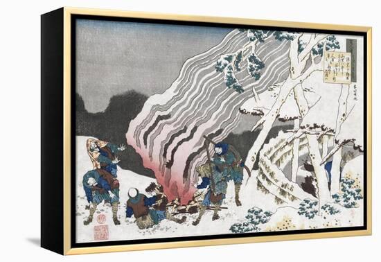 Hunters by a Fire in Snow', from the Series 'One Hundred Poems as Told by the Nurse', Circa 1835-Chokosai Eisho-Framed Premier Image Canvas